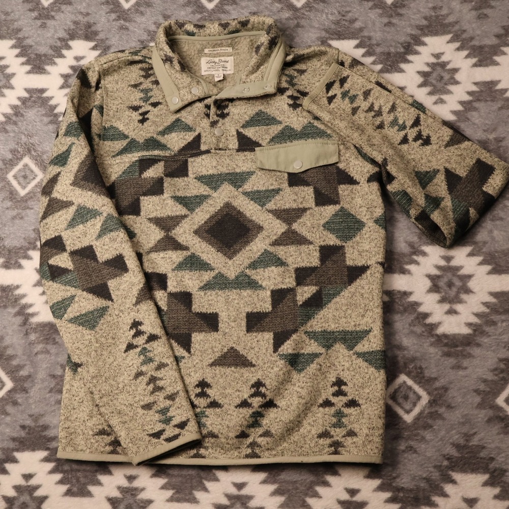 Lucky Brand Grey Label Geometric Shearless Fleece Snap Pullover Mens Small